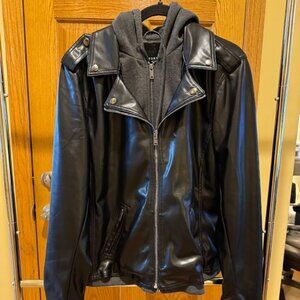 Black Fabric Mix Hooded Moto Jacket, Torrid size 1, Excellent Condition